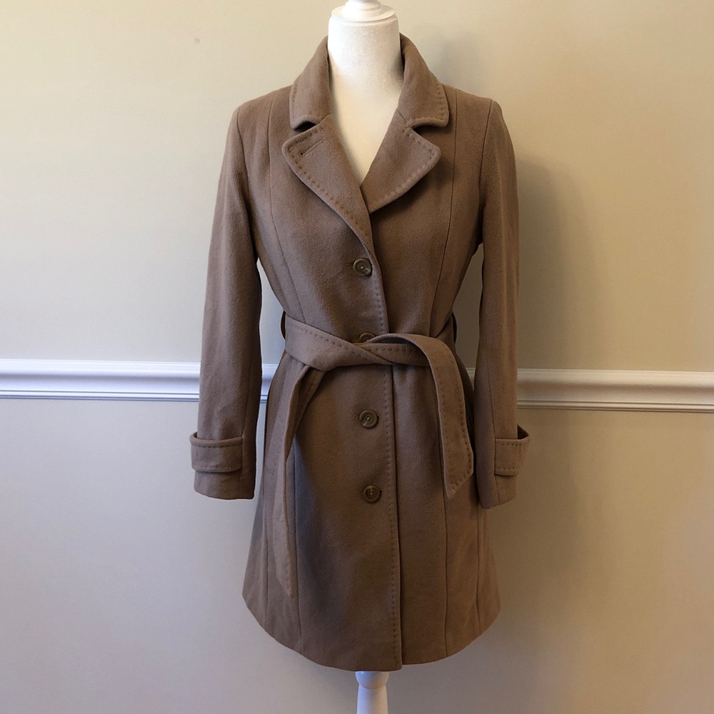 Anne Klein Petite Tan Wool Blend Coat Size 10P EUC